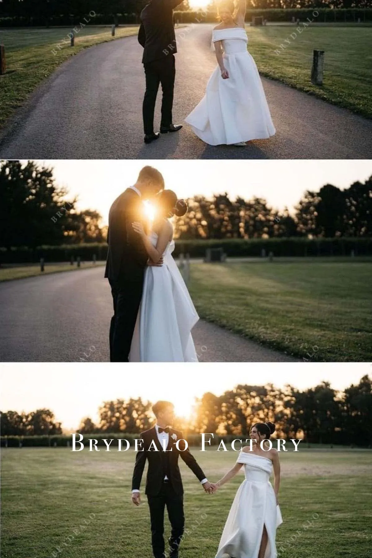 Pretty Big Bow One Sleeve Satin Destination Wedding Dress