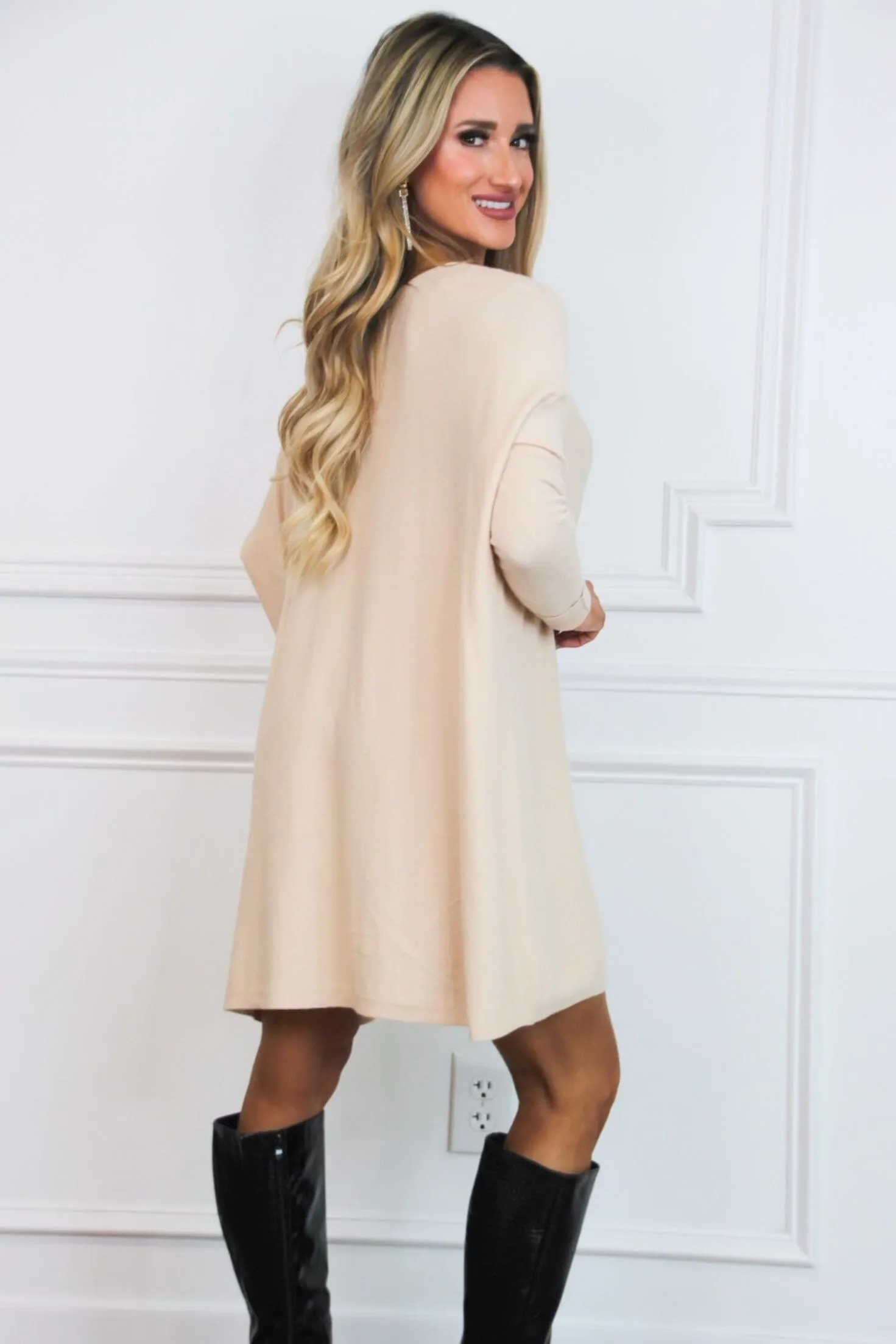 So Cozy Boat Neck Tunic Sweater: Beige