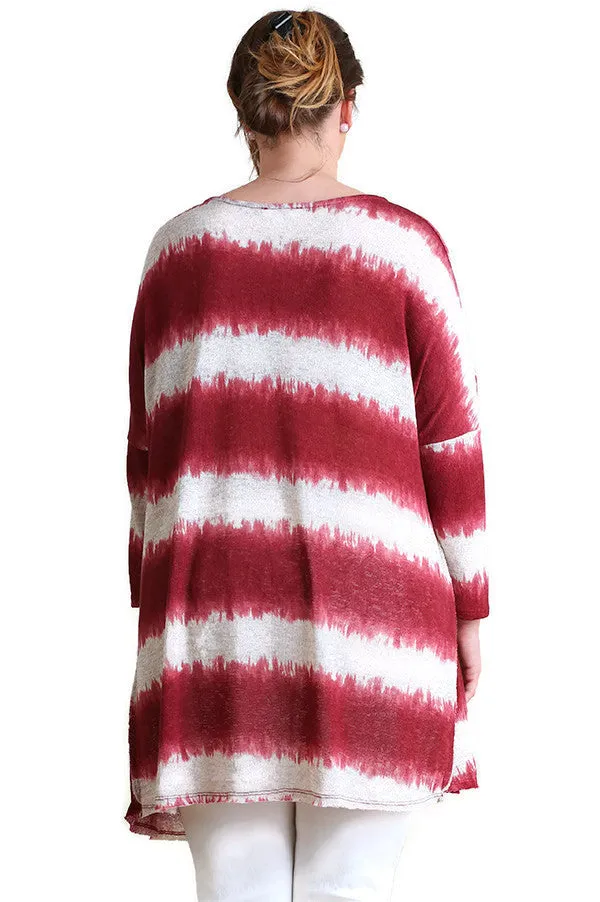Tie Dye Striped Tunic, Burgundy