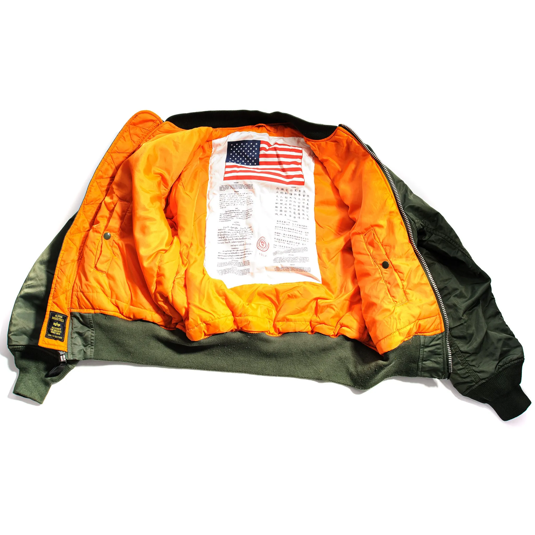 USAF FLIGHT JACKET MA-1 ALPHA INDUSTRIES SIZE MEDIUM LIMITED EDITION