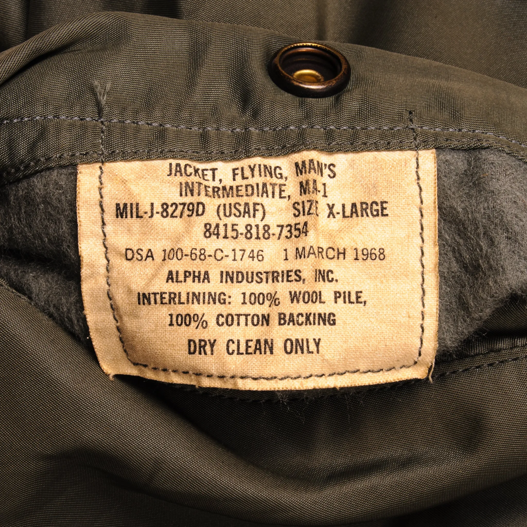 VINTAGE US AIR FORCE MA-1 FLIGHT JACKET 1968 VIETNAM WAR SIZE XL