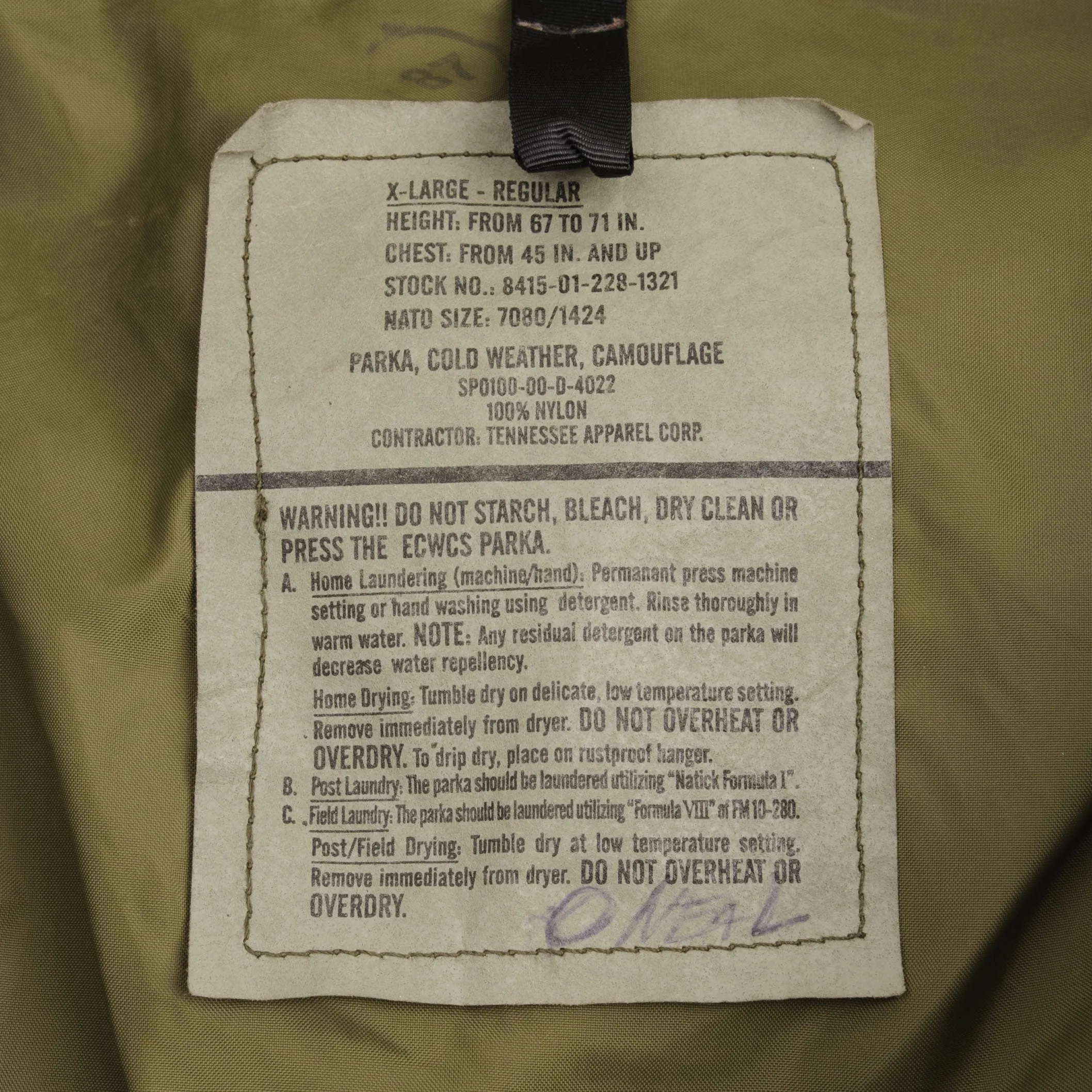 VINTAGE US ARMY ECWCS PARKA 2000 SIZE XL REGULAR GORETEX