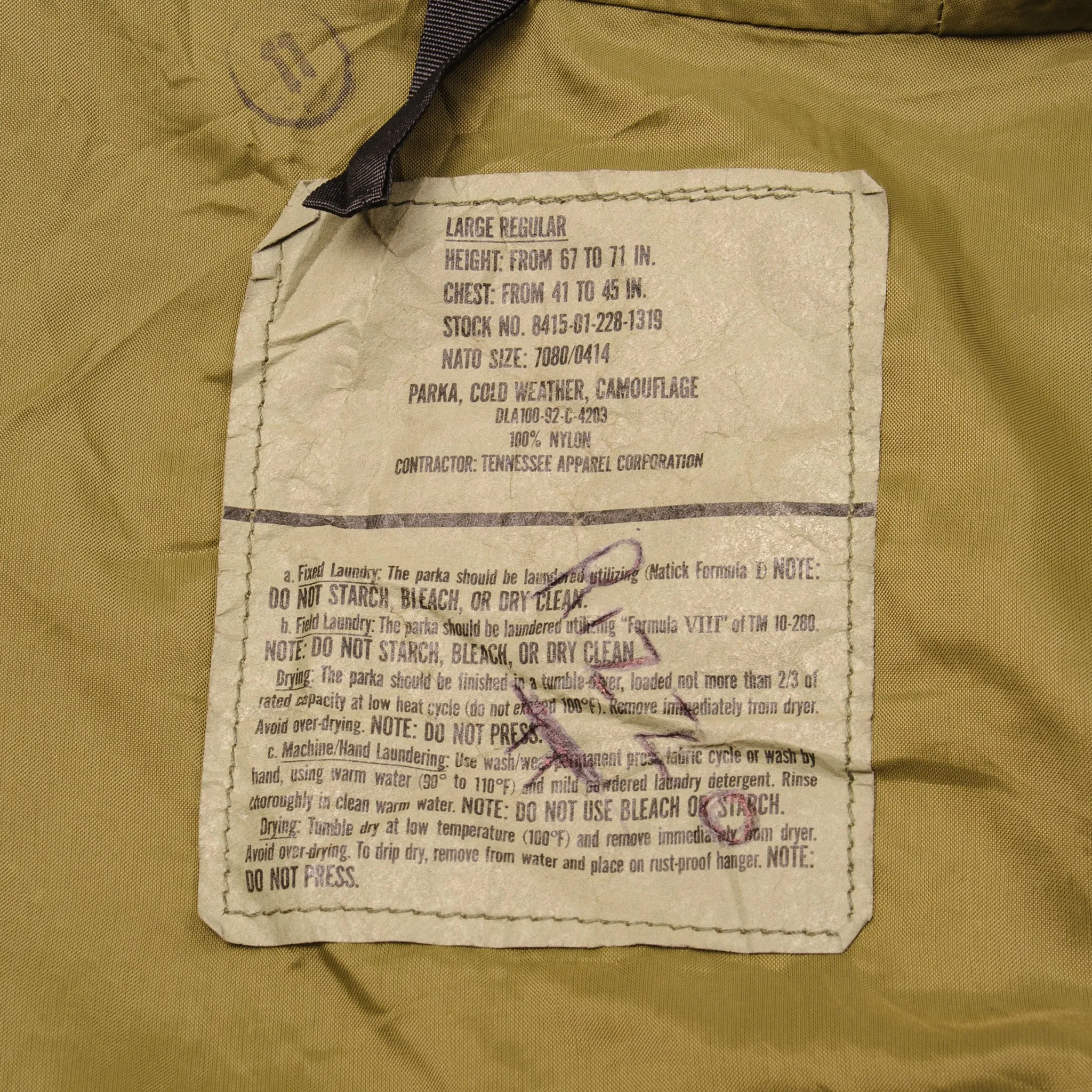 VINTAGE USAF ECWCS PARKA 1992 SIZE LARGE REGULAR GORE TEX
