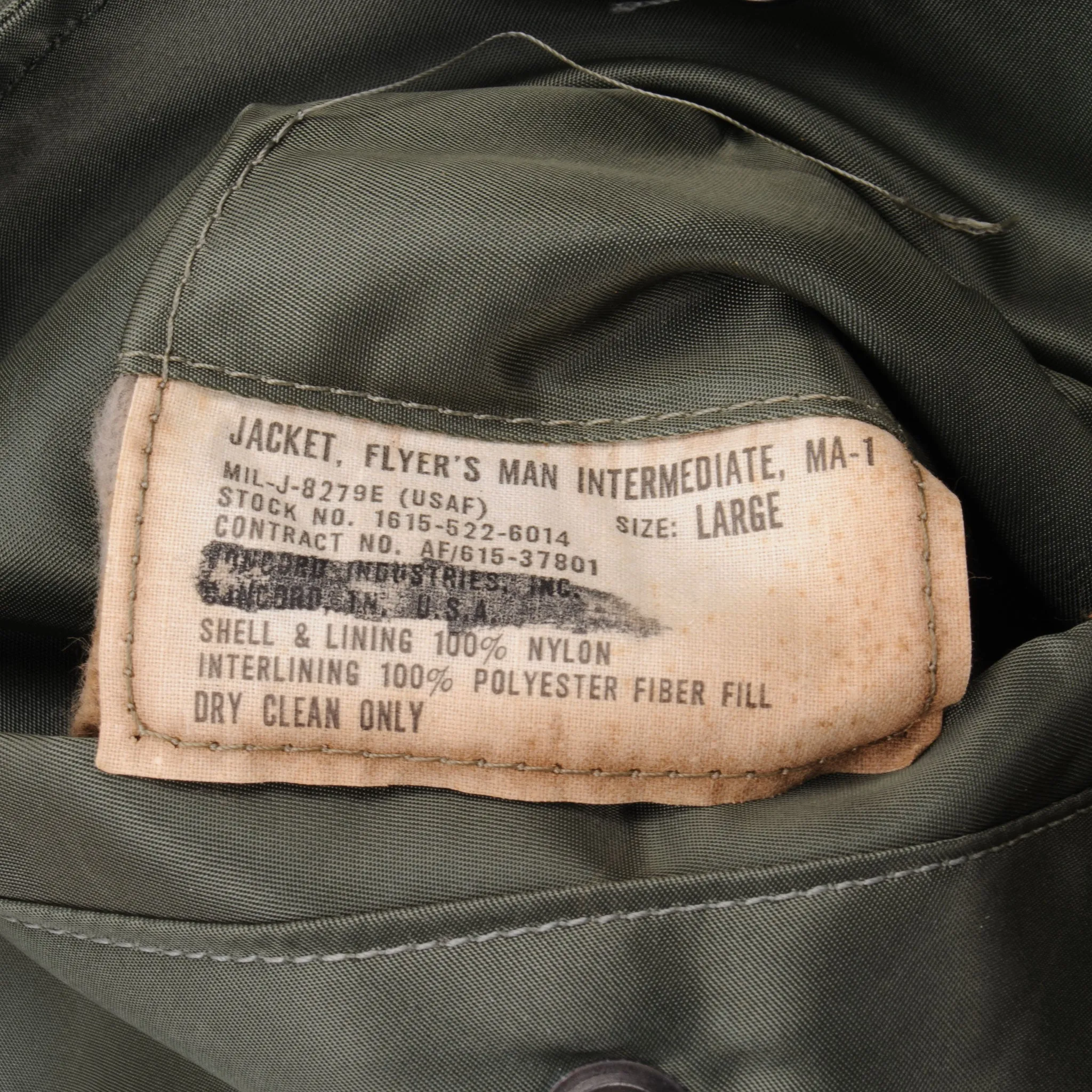 VINTAGE USAF US AIR FORCE FLIGHT JACKET MA-1 MA1 1960S VIETAM WAR SIZE LARGE
