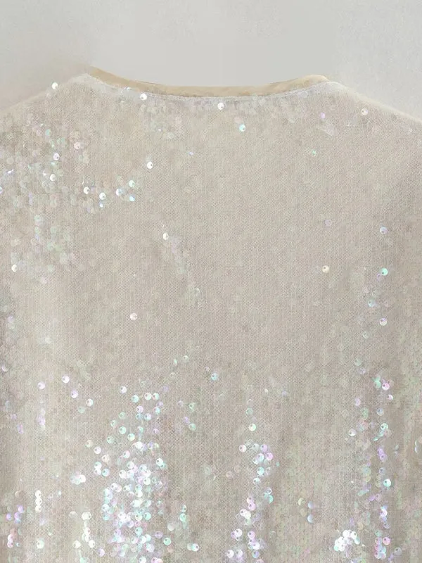 Wenkouban-Winter outfits ideas Women's round neck sequined motorcycle bomber jacket tops women's baseball uniform