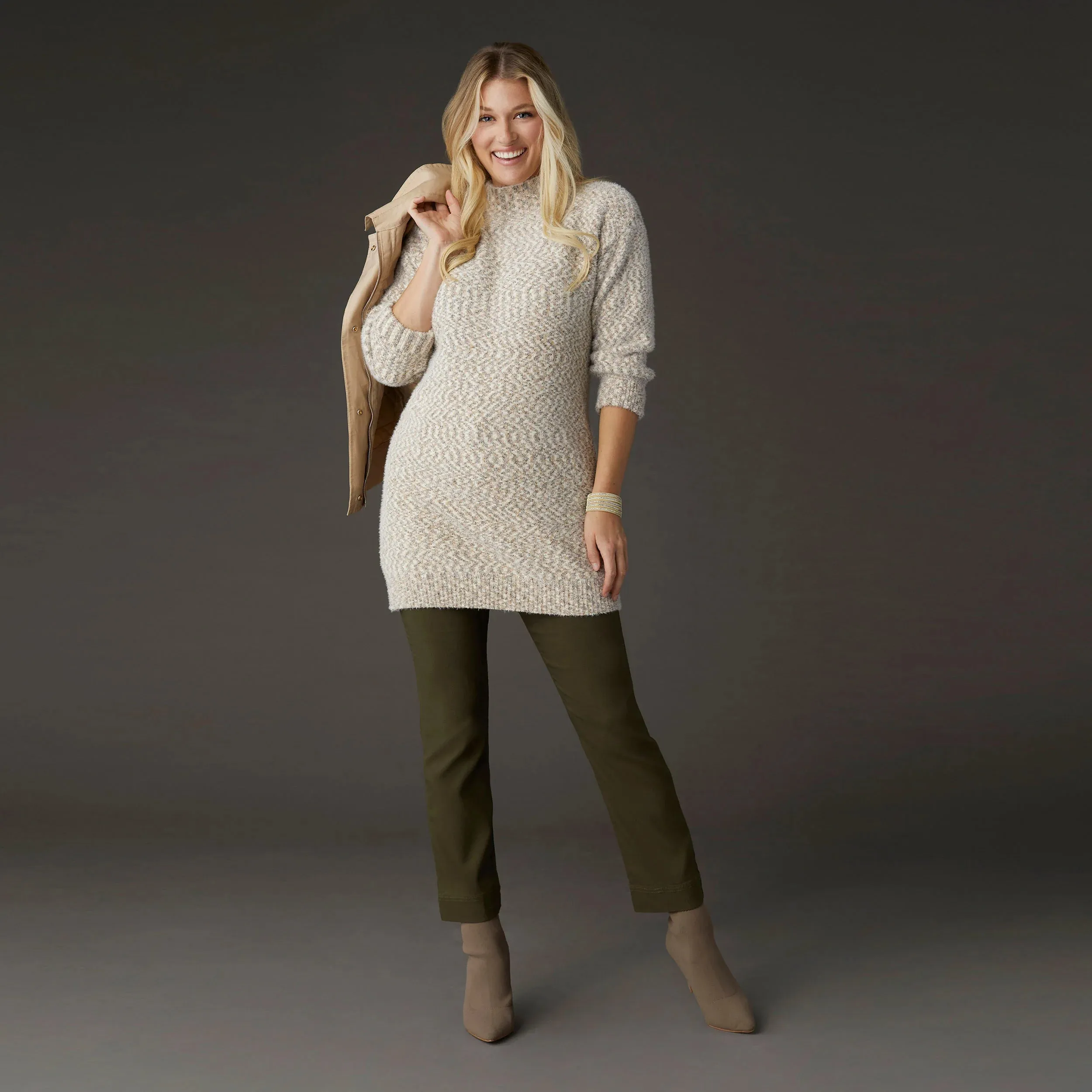 Wicklow Mock Neck Tunic Sweater - Oatmeal