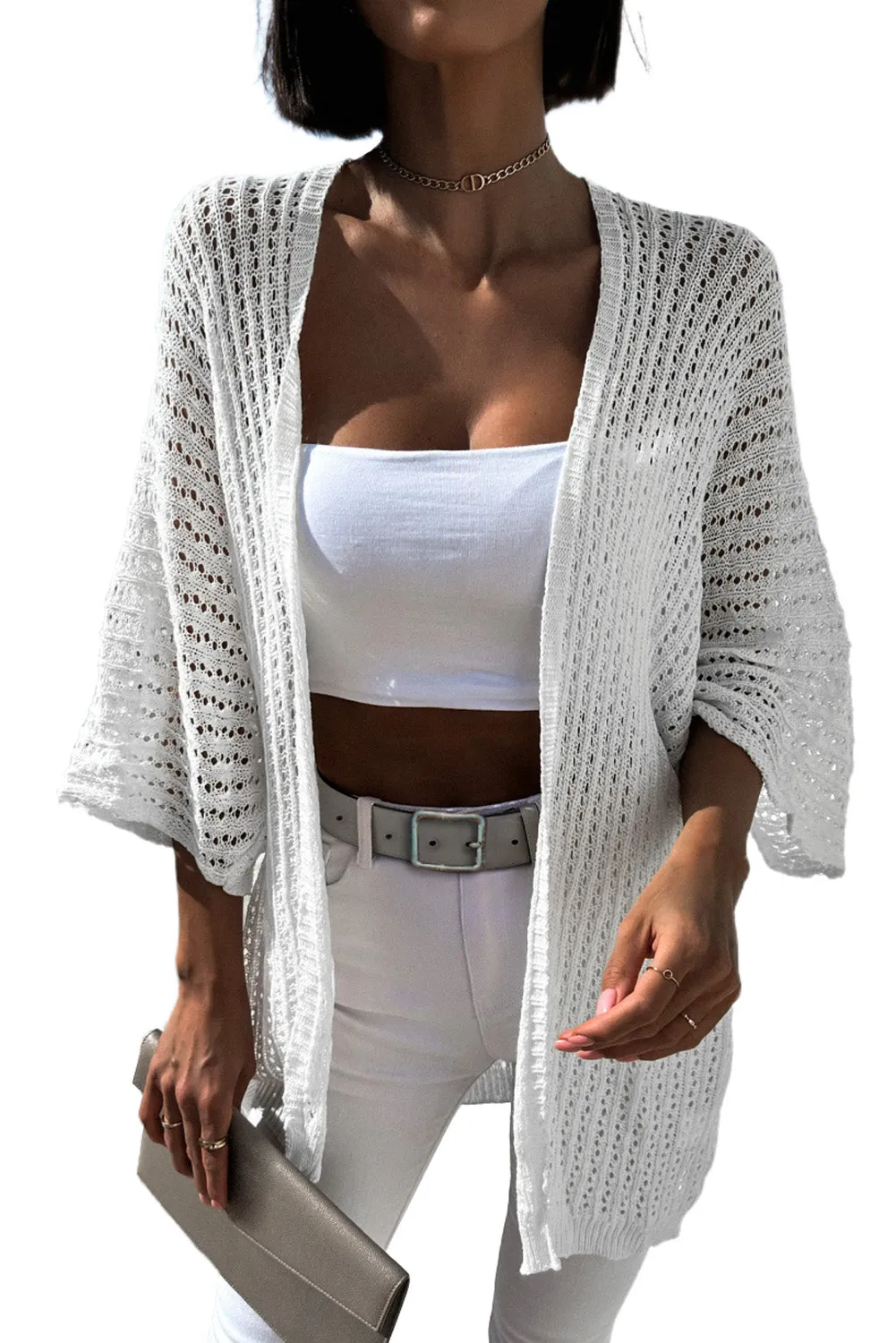Women's Solid Color Hollow-out Knit Kimono