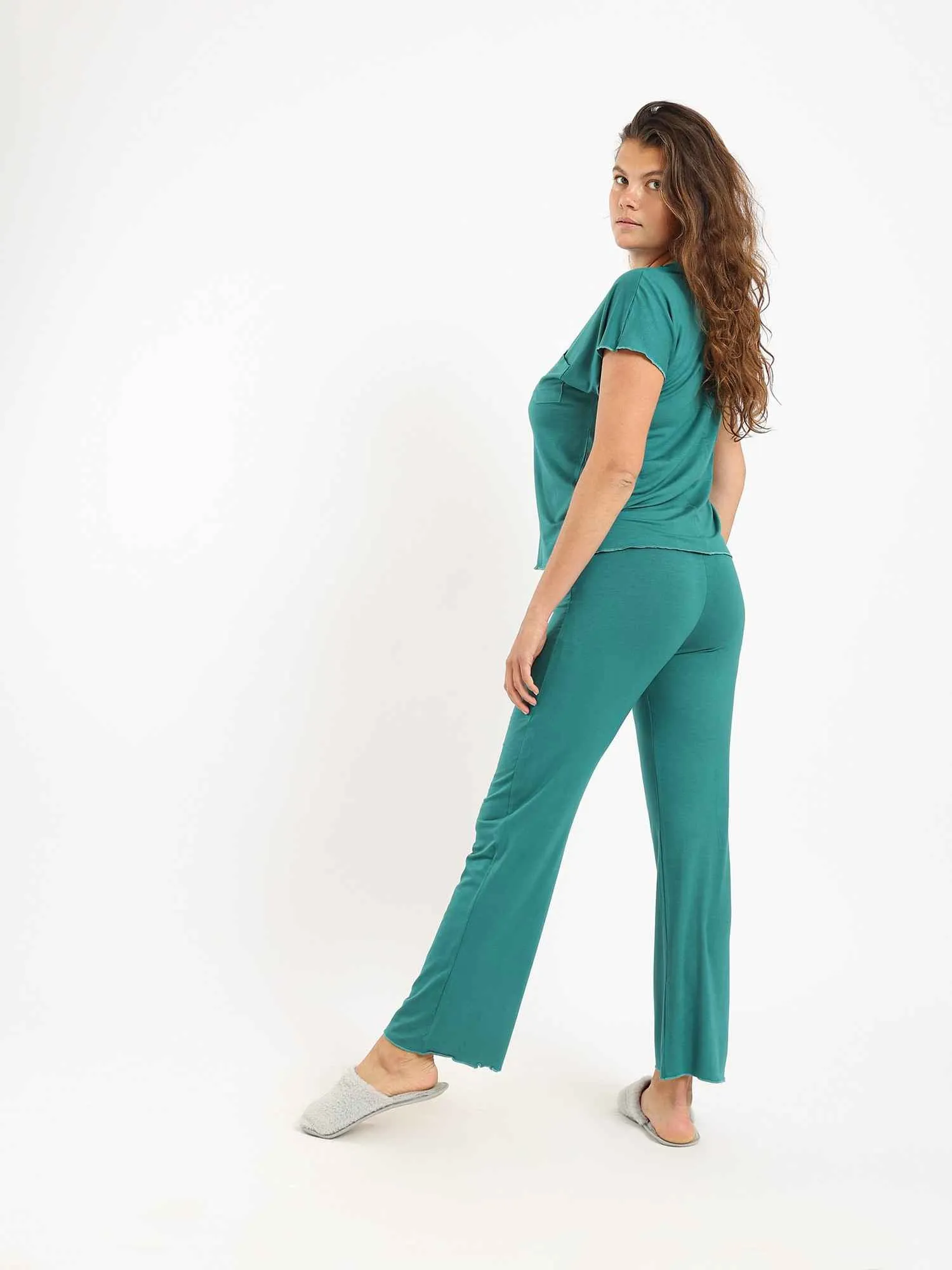Women's Tight Summer Pajamas with Trousers & Blouse - Blue