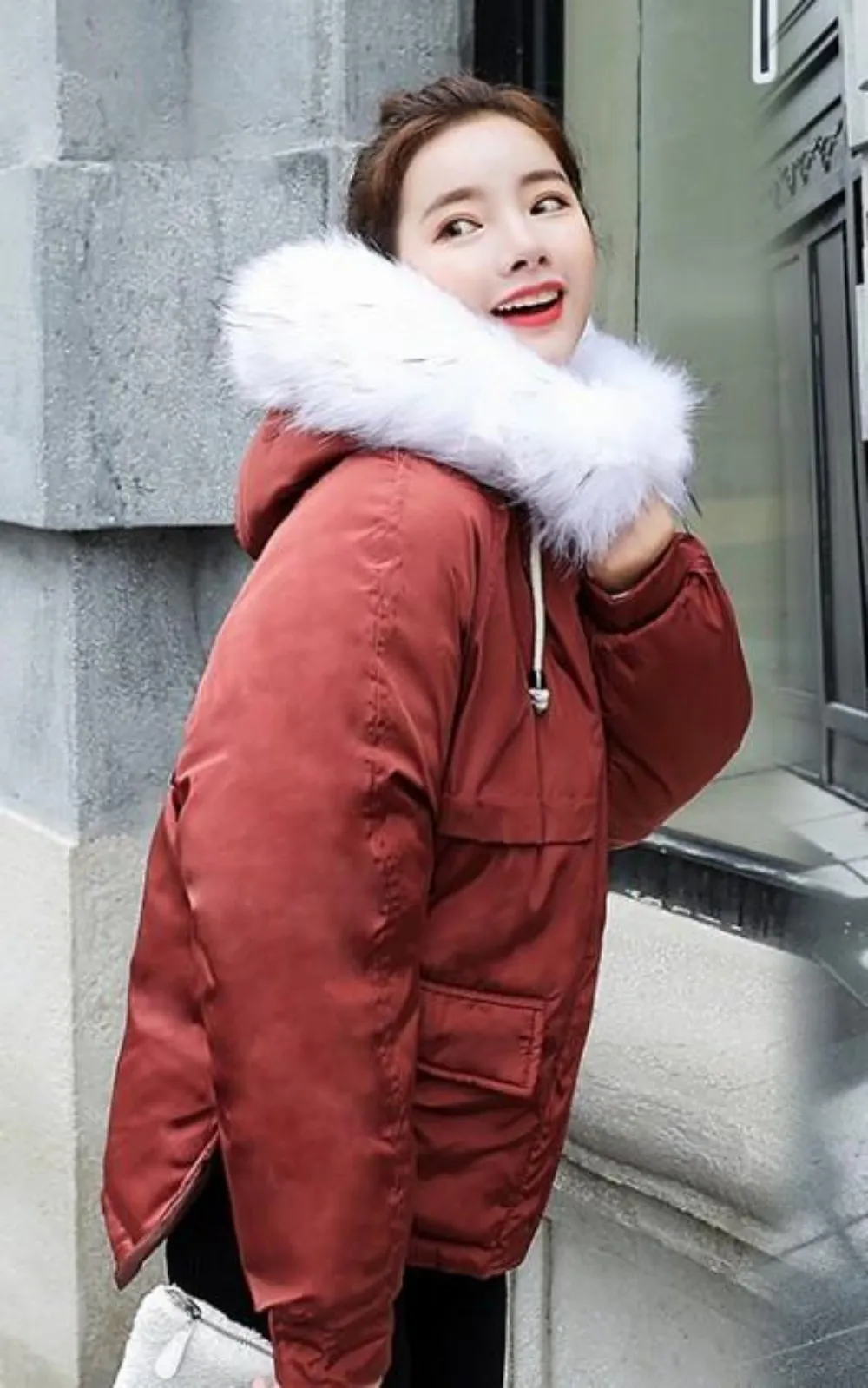 Womens Winter Short Puffy Coat with Hood in Black