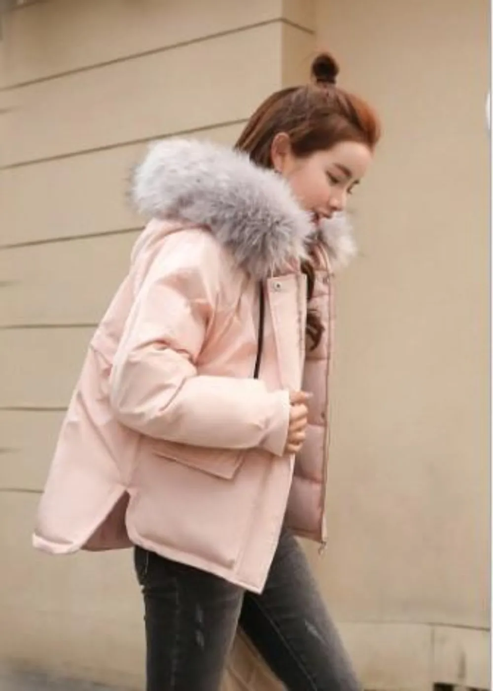 Womens Winter Short Puffy Coat with Hood in Black